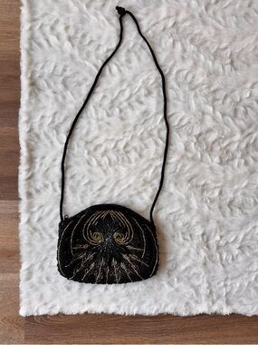 Vintage Black Gold Beaded Evening Crossbody Small Purse clutch